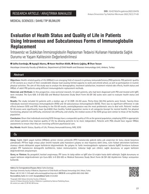 PDF Evaluation Of Health Status And Quality Of Life In Patients Using