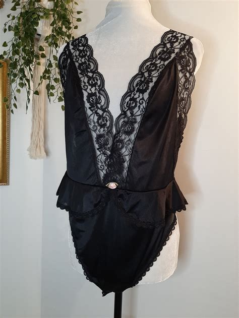 Vintage Lingerie Black One Piece Lace Satin Teddy Lace Body Etsy