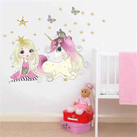 Dekor Loft Prenses Ve Unicorn Ocuk Odas Duvar Sticker Cs