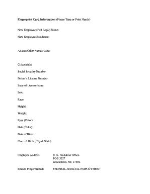 Fillable Online Fingerprint Card Information Please Type Or Print