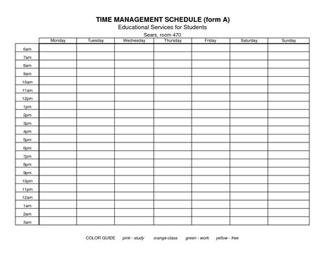 Timing Schedule Template
