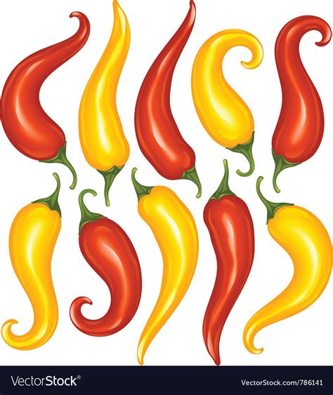 Hot Chilli Pepper Set Isolated On White Royalty Free Vector