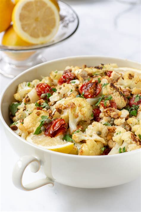 Roasted Cauliflower With Feta Tomatoes Walnuts And Capers Queen Of My Kitchen