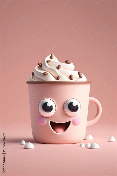 Cute Cartoon Hot Chocolate Character On A Pink Background Stock Illustration Hot Chocolate