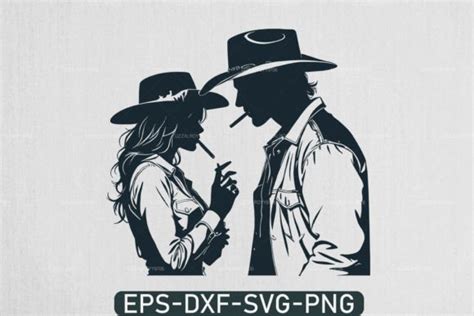 Cowboy Cowgirl Silhouette Couple Svg Graphic By Uzzalroyy9706 · Creative Fabrica