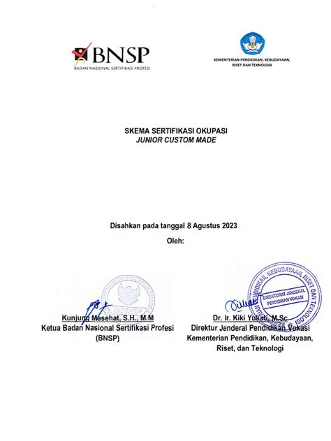 Skema Sertifikasi Okupasi Junior Custom Made Pdf