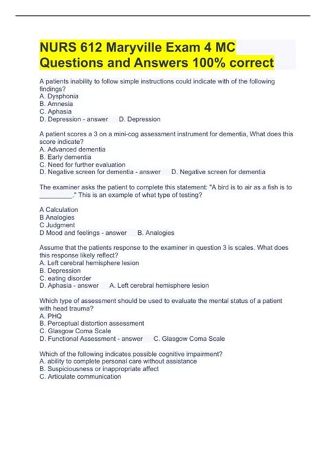 NURS 612 Maryville Exam 4 MC Questions And Answers 100 Correct