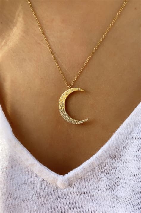 ガイドをご 14K Gold Moon Necklace for Women Dainty Mother and Child Love