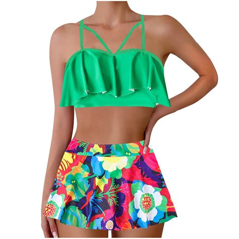 Hvot Aat Women S Large Size High Waisted Flounce Bikini Set Fashion Lightweight Cheeky Spaghetti