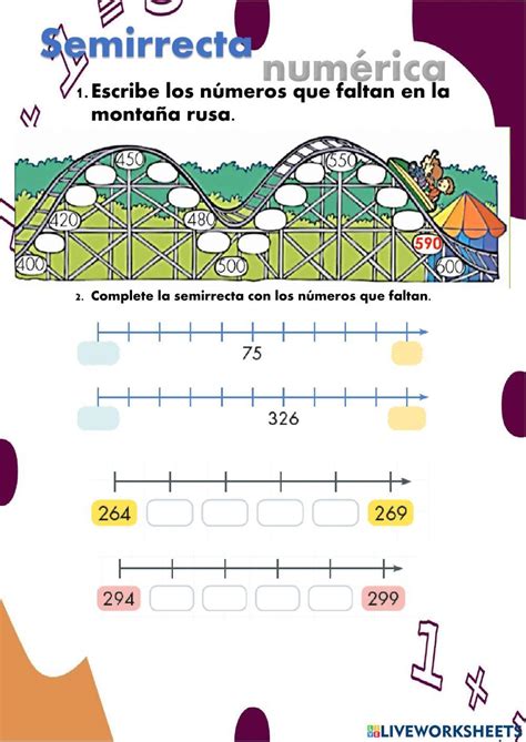 semirrecta numerica activity  tercero  worksheets