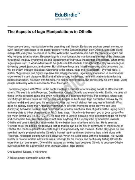 aspects  iago manipulations  othello  iago othello