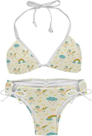 Set Bikini Con Motivo Arcobaleno Con Unicorni Carini Giallo Chiaro Per Costume Da Bagno Da