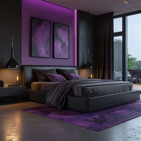 Elegant Bold Black And Purple Bedroom Interior Color Combination • Artfasad