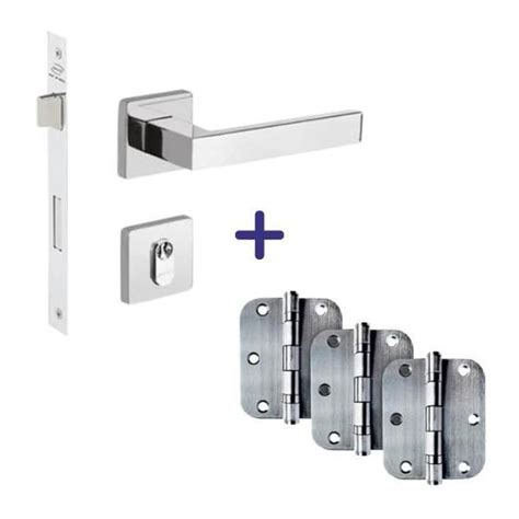 Dobradiças E Fechaduras - Kit Fechadura Externa Hato + 3 Dobradiças 3 ½ x 3 Inox Escovada - IMAB ...