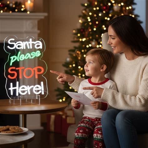 santa  stop  neon christmas window light  premier