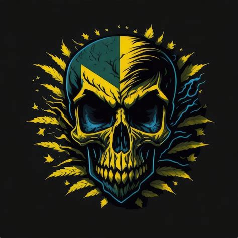 Premium Ai Image Black Background Skull Country Flag Tshirt Design