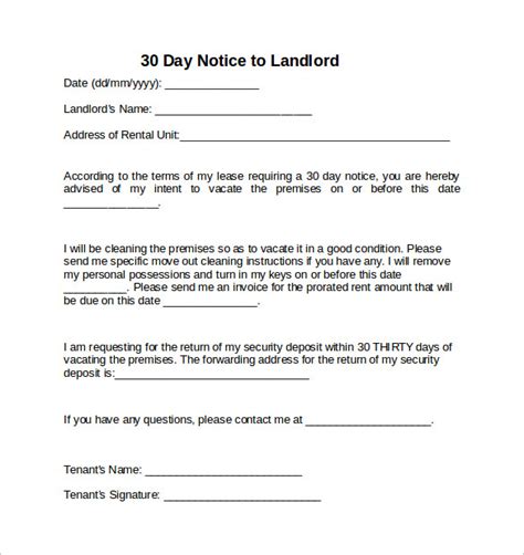 Day Notice Letter Template To Landlord