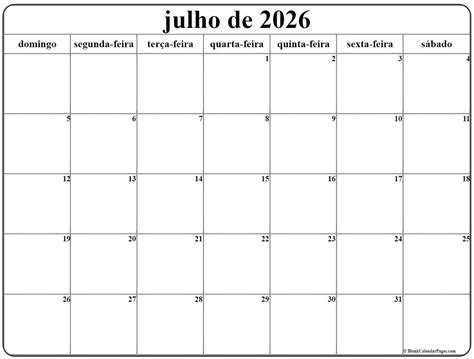 Calendário De Julho 2025 - julho de 2025 calendario grátis em português | Calendario julho