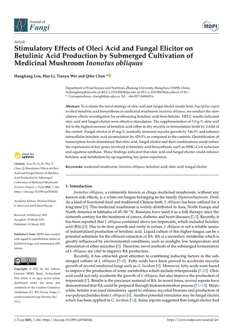 Stimulatory Effects Of Oleci Acid And Fungal Elicitor On Betulinic Acid