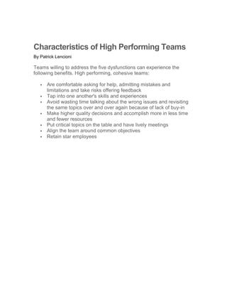 Five Dysfunctions Of A Team Pdf