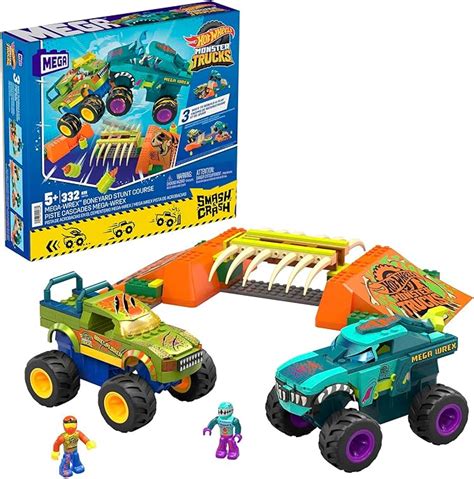 Amazon Mega Hot Wheels Monster Trucks Building Toy Smash Crash Wrex Boneyard Stunt
