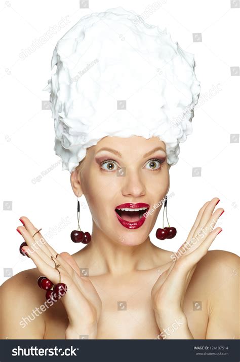 Beautiful Naked Woman Red Lips Cream Stock Photo Shutterstock