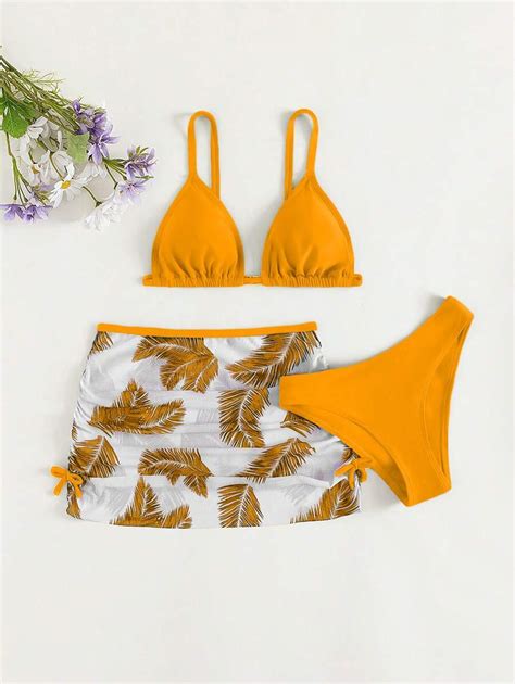 Ensemble de bikini pour adolescente à bretelles spaghetti imprimé avec cordon de serrage et