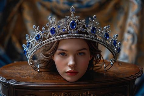 A Regal Silver And Blue Crown With Sapphire Jewels Resting On An