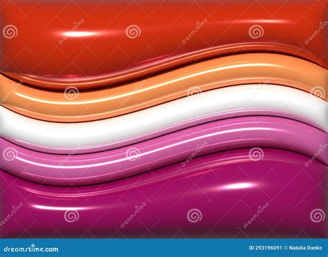 Stacked Rainbow Waves Represent The Lesbian Flag 3D Rendering