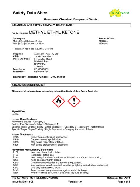 Mek Msds Pdf Toxicity Combustion