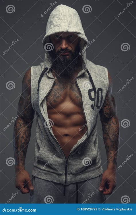 Brutal Muscular Tattooed Gay In Grey Sports Costume Stock Image Image Of Look Gangster