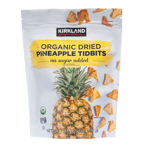 Kirkland Signature Organic Dried Pineapple Tidbits, 26 oz (1.625 lbs