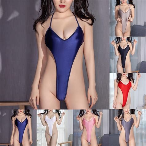 Jtfy Womens Oil Shiny Lingerie Bodysuit High Cut Thong Leotard Bikini Swimwear Shopee Malaysia