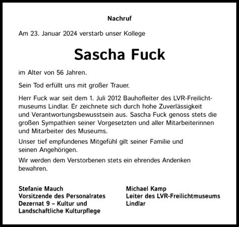 Traueranzeigen Von Sascha Fuck WirTrauern