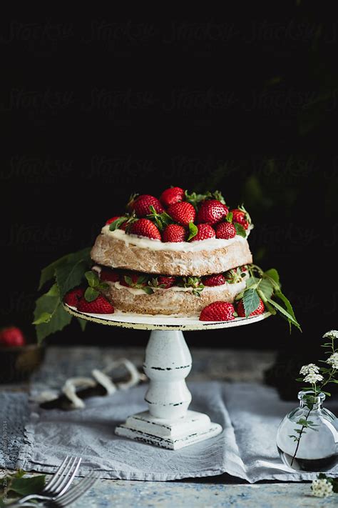 Strawberry Naked Cake By Stocksy Contributor Tatjana Zlatkovic Stocksy