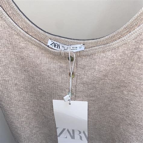 Zara Ribbed Nude Bodysuit W Clasp Opening At The Depop