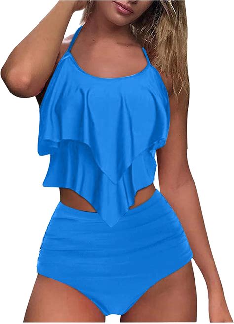 Amazon Two Piece Flounce Bikini Set For Women Ruffled Top And High Waisted Ruched Tummy