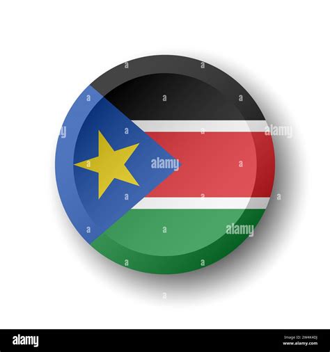 South Sudan Flag 3D Circle Button With Dropped Shadow Vector Icon