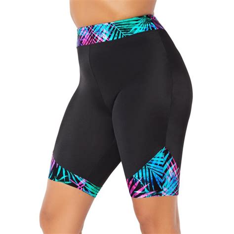 Swimsuits For All Womens Plus Size Chlorine Resistant Printed Swim Bike Short 8 Palm