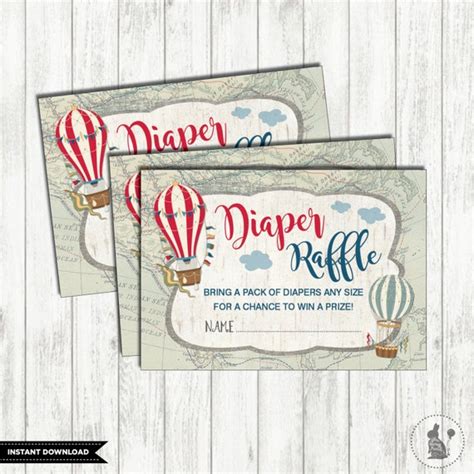 Hot Air Balloon Diaper Raffle Vintage Baby Shower Invitation Insert Card Rustic Baby Shower