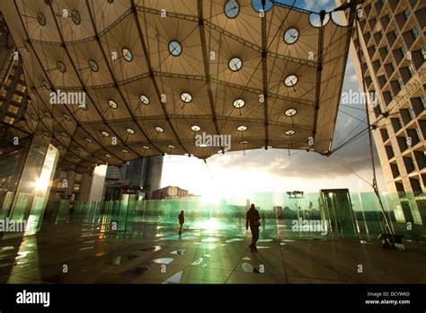 Inside Grande Arche in La Defense at sunset Stock Photo - Alamy