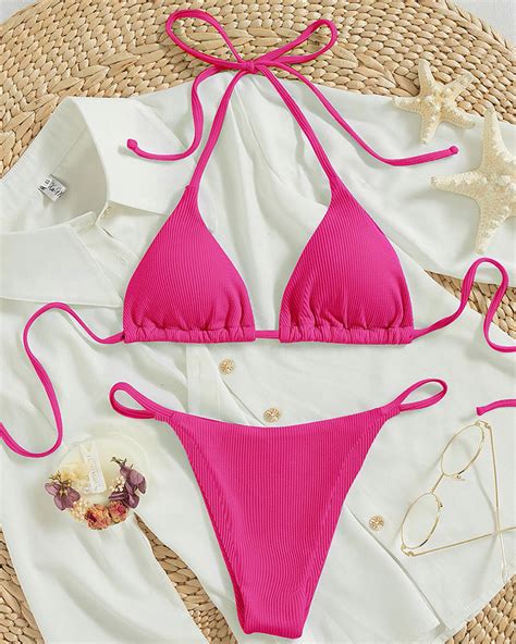 Bikini Women Lace Up Halter Bikini Women Fashion Multicolor Split Swimsuit Shopee Malaysia
