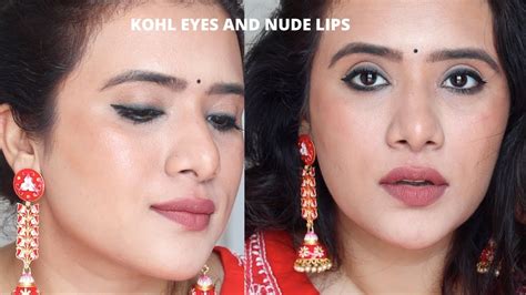 KOHL RIMMED EYES AND NUDE LIP LOOK Ft MAMAEARTH YouTube
