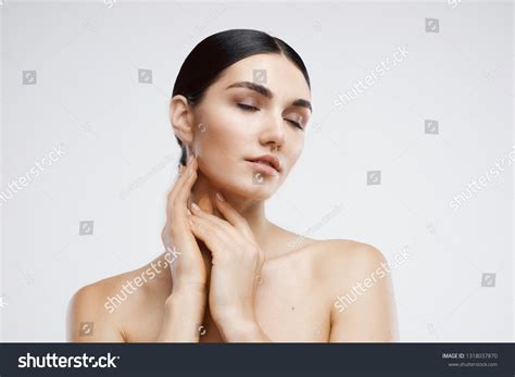 Naked Woman Dark Hair Joined Hands ภาพสตอก Shutterstock