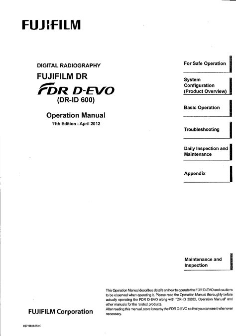 Fuji Film 01000004 Flat Panel Sensor User Manual