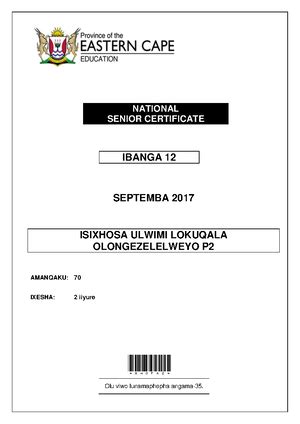 Isi Xhosa Fal P May June Senior Certificate Examinations