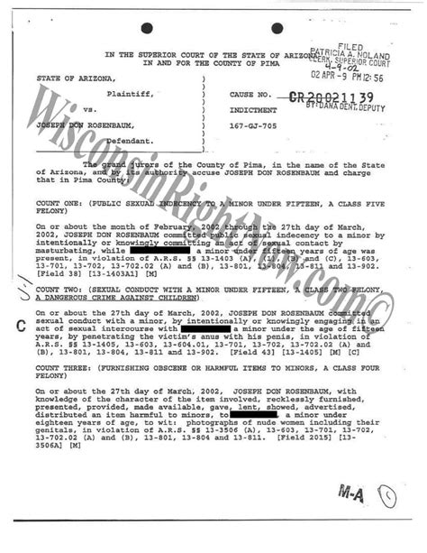 Joseph Rosenbaum Sex Offender Arizona Criminal Complaint