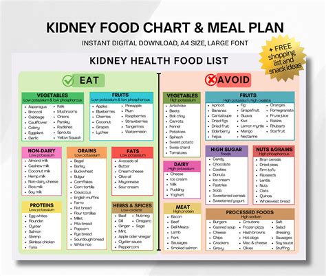 kidney food chart kidney disease diet meal plan shopping list stage
