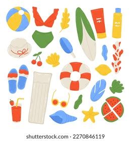 Summer Set Cute Beach Elements Bikini Stock Vector Royalty Free Shutterstock