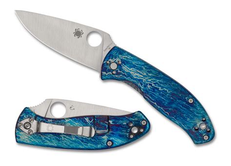 Spyderco Tenacious Blue Titanium Disarray 3.35in Satin D2 Blade - Smoky ...